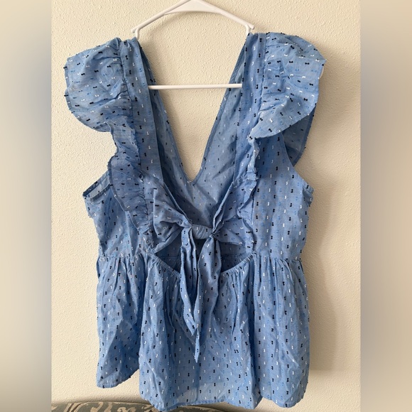LOFT Light Blue Ruffled Blouse - Picture 2 of 2